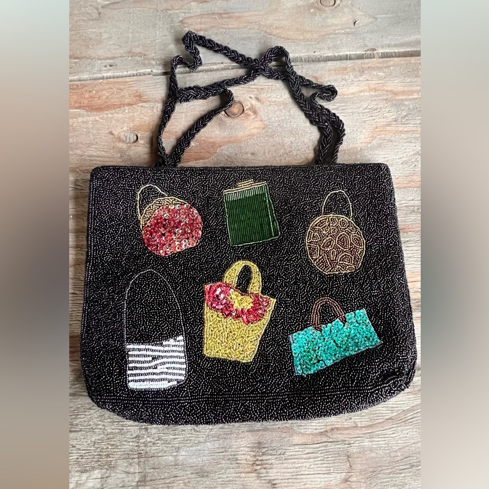ASLY'S EVENING GLASS BEADED PURSE SMALL SHOULDER STRAP VINTAGE DESIGNS